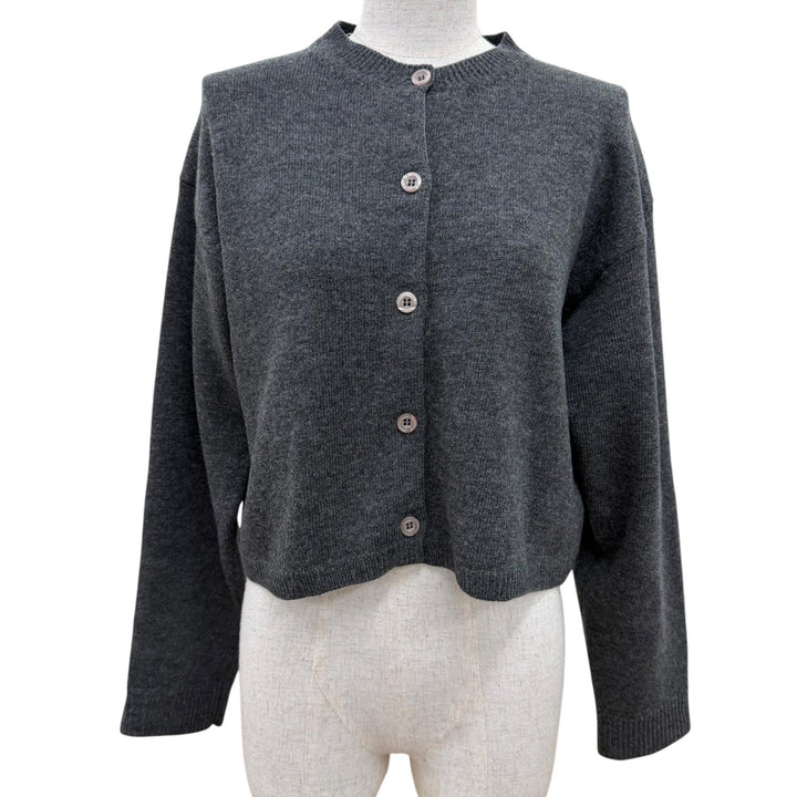 Excellent MIUMIU cardigan Logo embroidered cropped long-sleeved knit gray 38