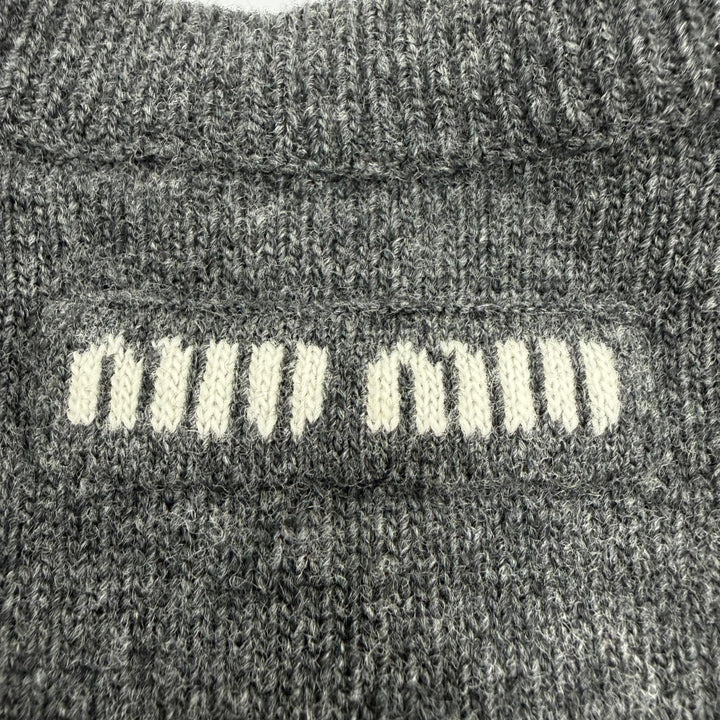 Excellent MIUMIU cardigan Logo embroidered cropped long-sleeved knit gray 38
