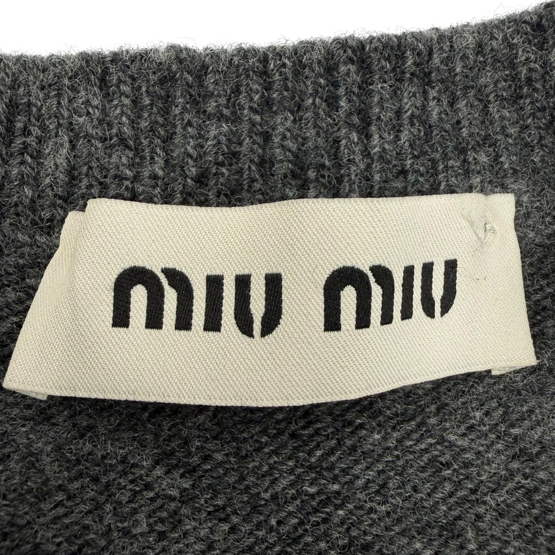 Excellent MIUMIU cardigan Logo embroidered cropped long-sleeved knit gray 38
