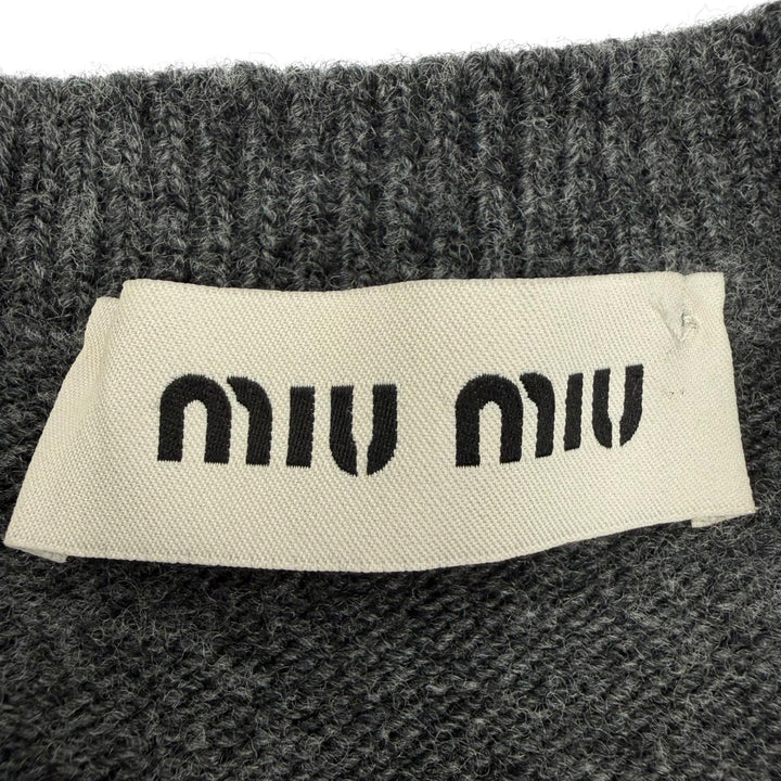 Excellent MIUMIU cardigan Logo embroidered cropped long-sleeved knit gray 38