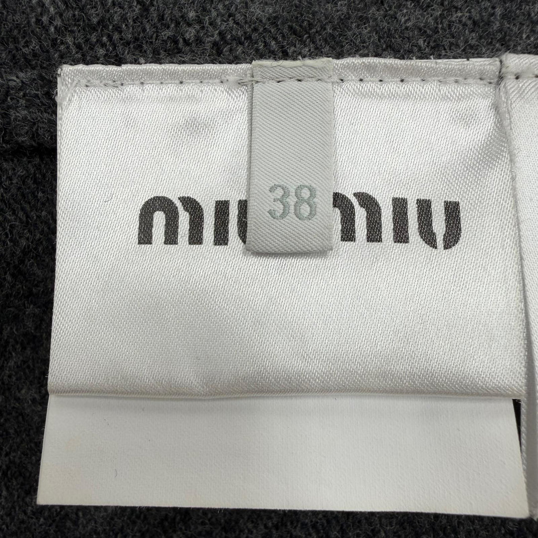 Excellent MIUMIU cardigan Logo embroidered cropped long-sleeved knit gray 38