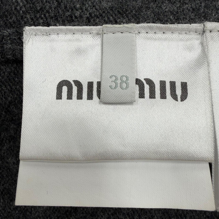 Excellent MIUMIU cardigan Logo embroidered cropped long-sleeved knit gray 38
