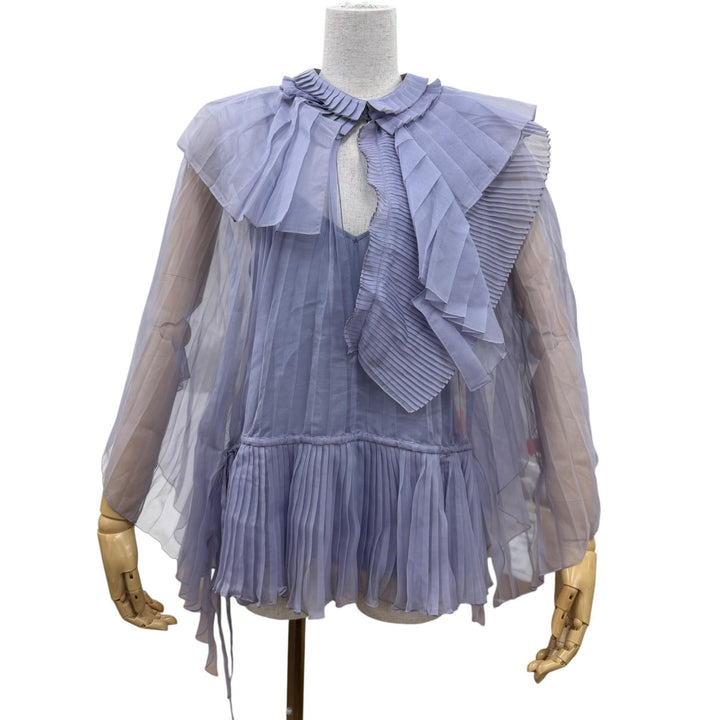 Excellent GUCCI tops Long-sleeved pleated shirt purple silk 36 623194