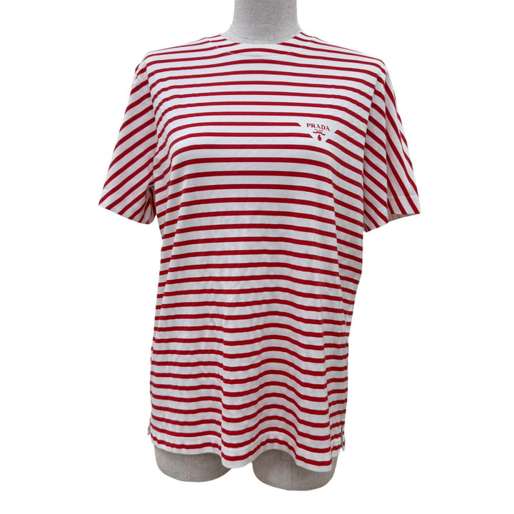 Pristine PRADA Short sleeve T-shirt Triangle logo border pattern Red S