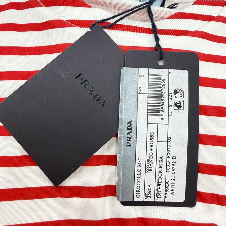 Pristine PRADA Short sleeve T-shirt Triangle logo border pattern Red S