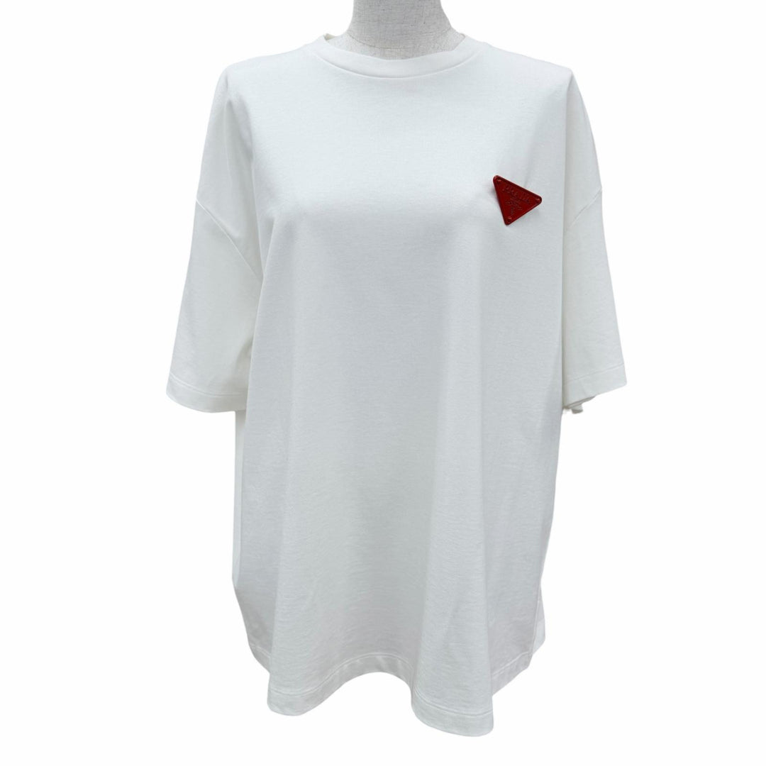 Pristine PRADA Short sleeve T-shirt Triangle logo white Women S 3558A S211 10UP
