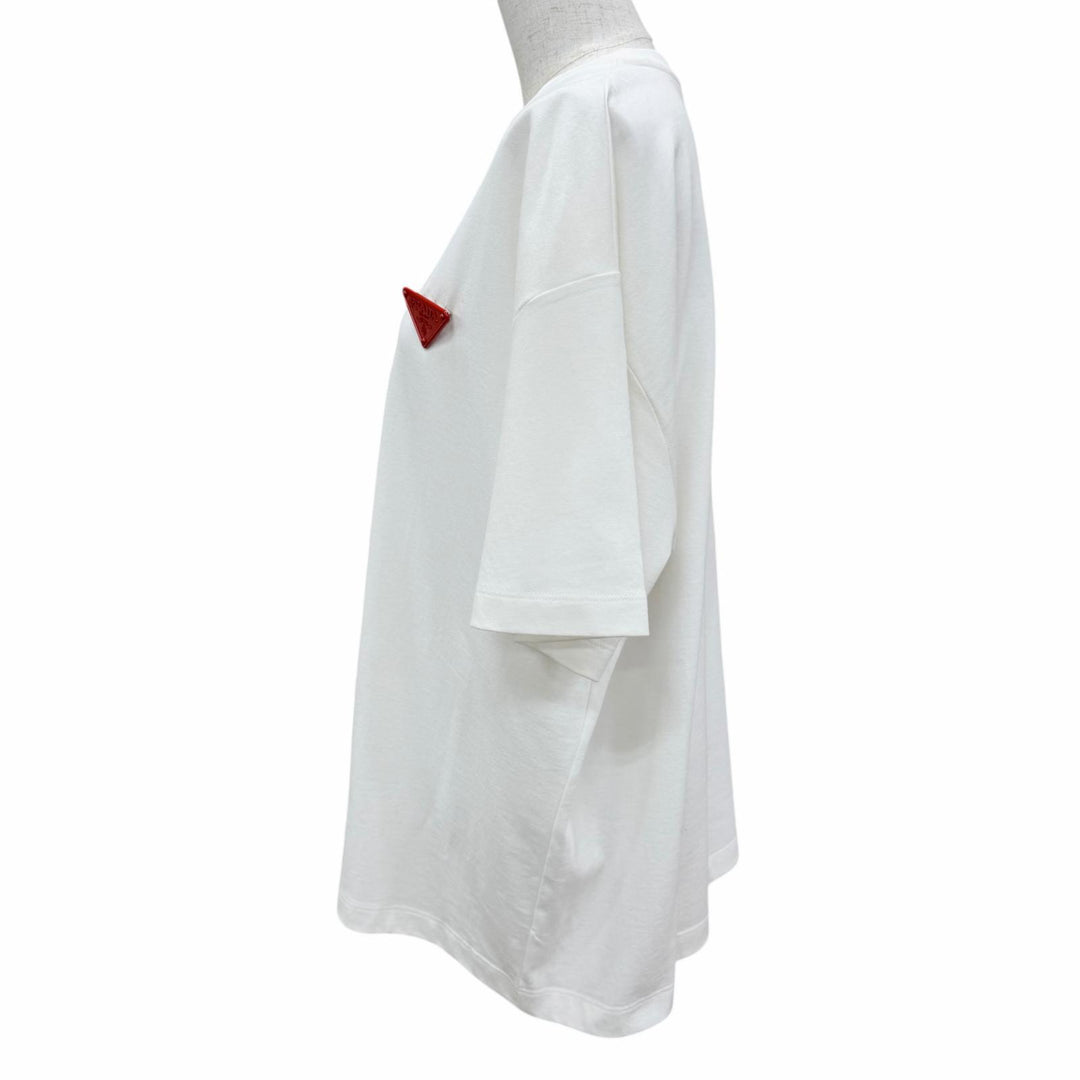 Pristine PRADA Short sleeve T-shirt Triangle logo white Women S 3558A S211 10UP
