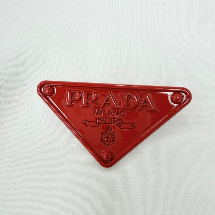 Pristine PRADA Short sleeve T-shirt Triangle logo white Women S 3558A S211 10UP