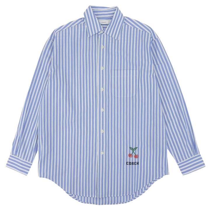 Excellent COACH Long sleeve shirt Cherry logo embroidery stripe blue CI396