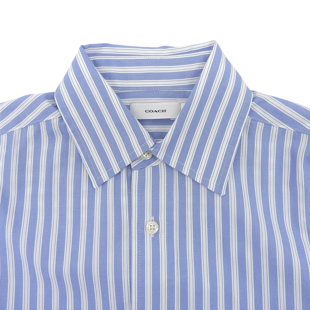 Excellent COACH Long sleeve shirt Cherry logo embroidery stripe blue CI396