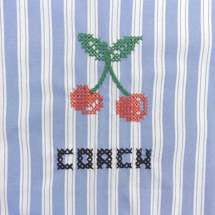 Excellent COACH Long sleeve shirt Cherry logo embroidery stripe blue CI396