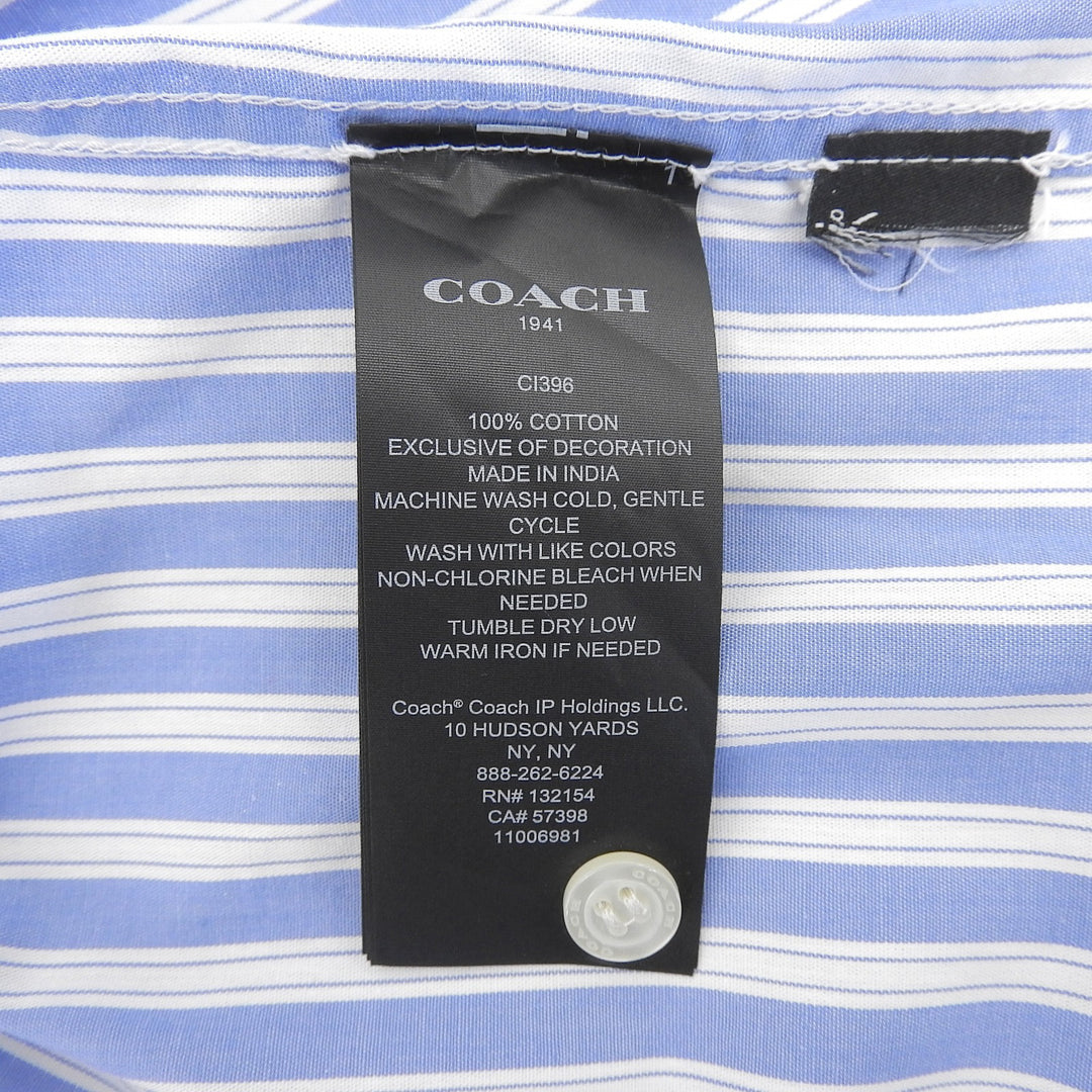 Excellent COACH Long sleeve shirt Cherry logo embroidery stripe blue CI396
