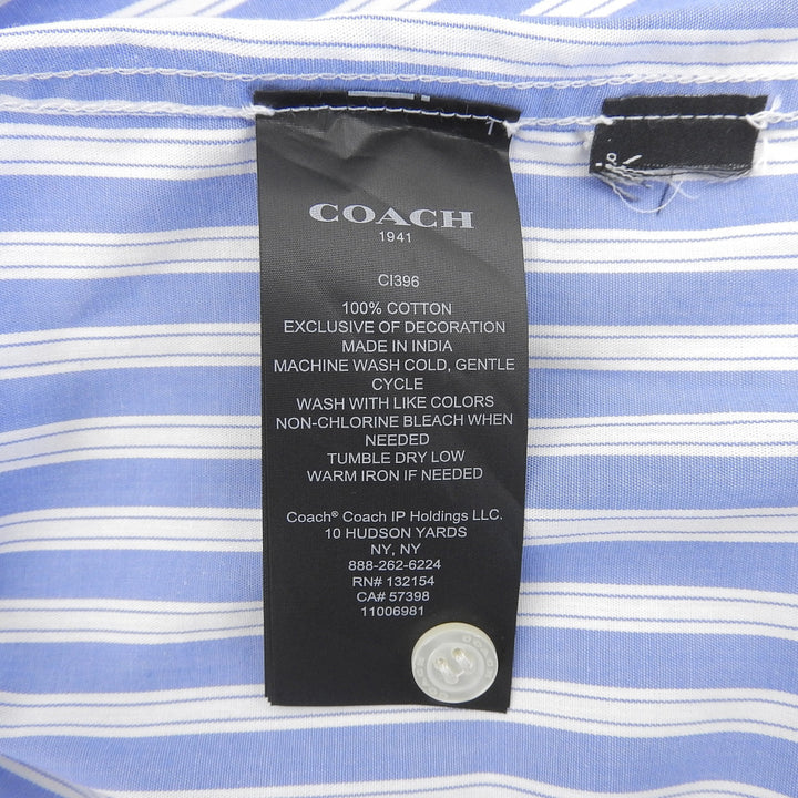 Excellent COACH Long sleeve shirt Cherry logo embroidery stripe blue CI396
