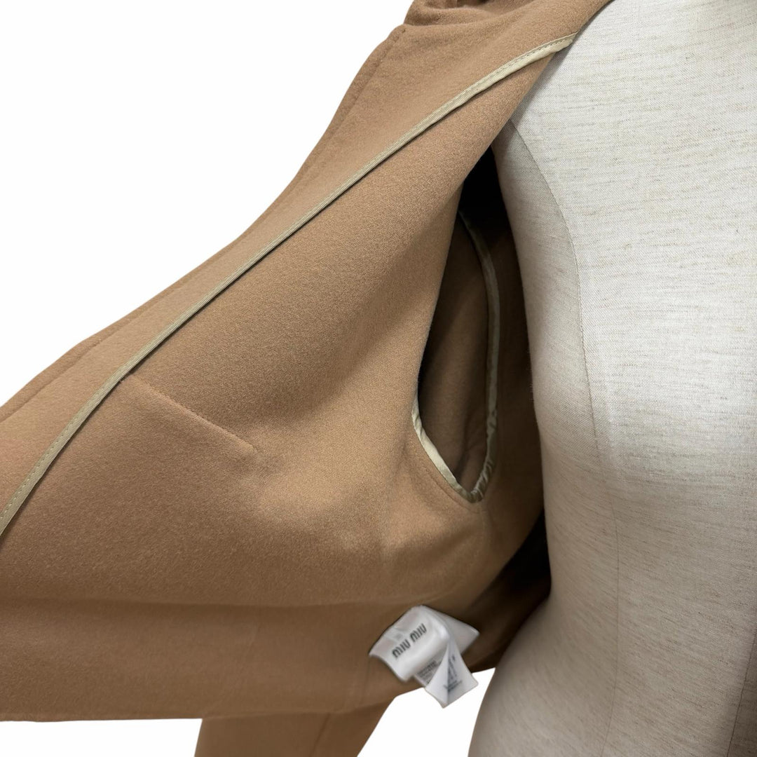 Excellent MIUMIU hoodie Logo patch zip-up hoodie Brown Virgin wool 38 ML1091