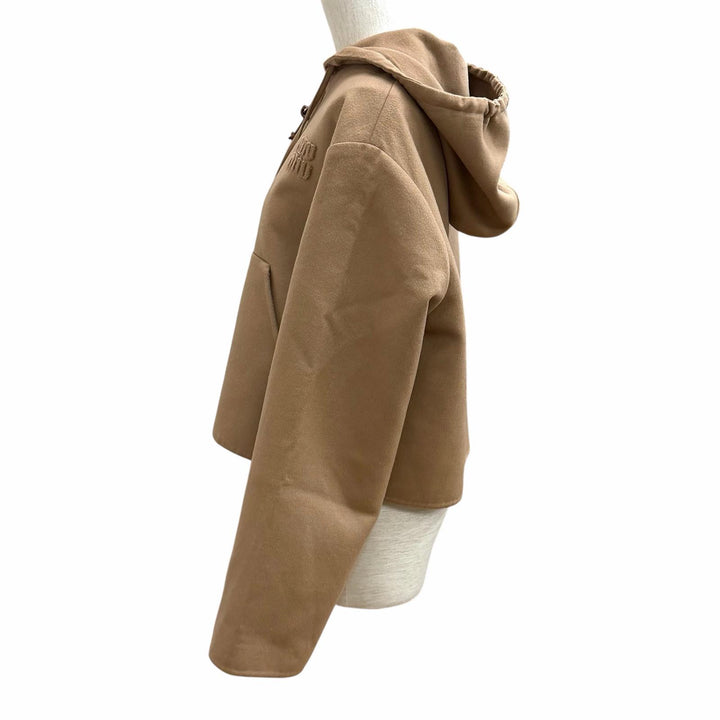 Excellent MIUMIU hoodie Logo patch zip-up hoodie Brown Virgin wool 38 ML1091
