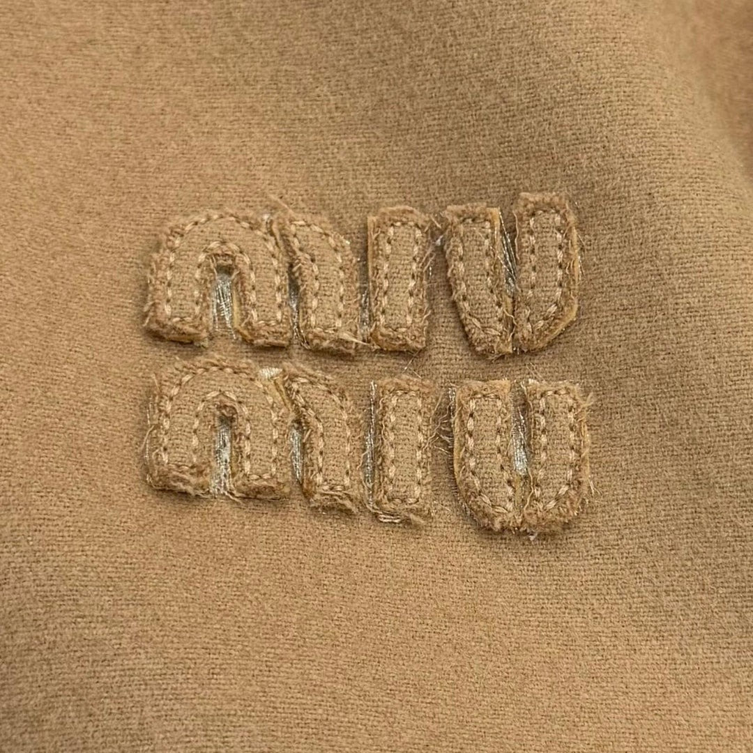 Excellent MIUMIU hoodie Logo patch zip-up hoodie Brown Virgin wool 38 ML1091