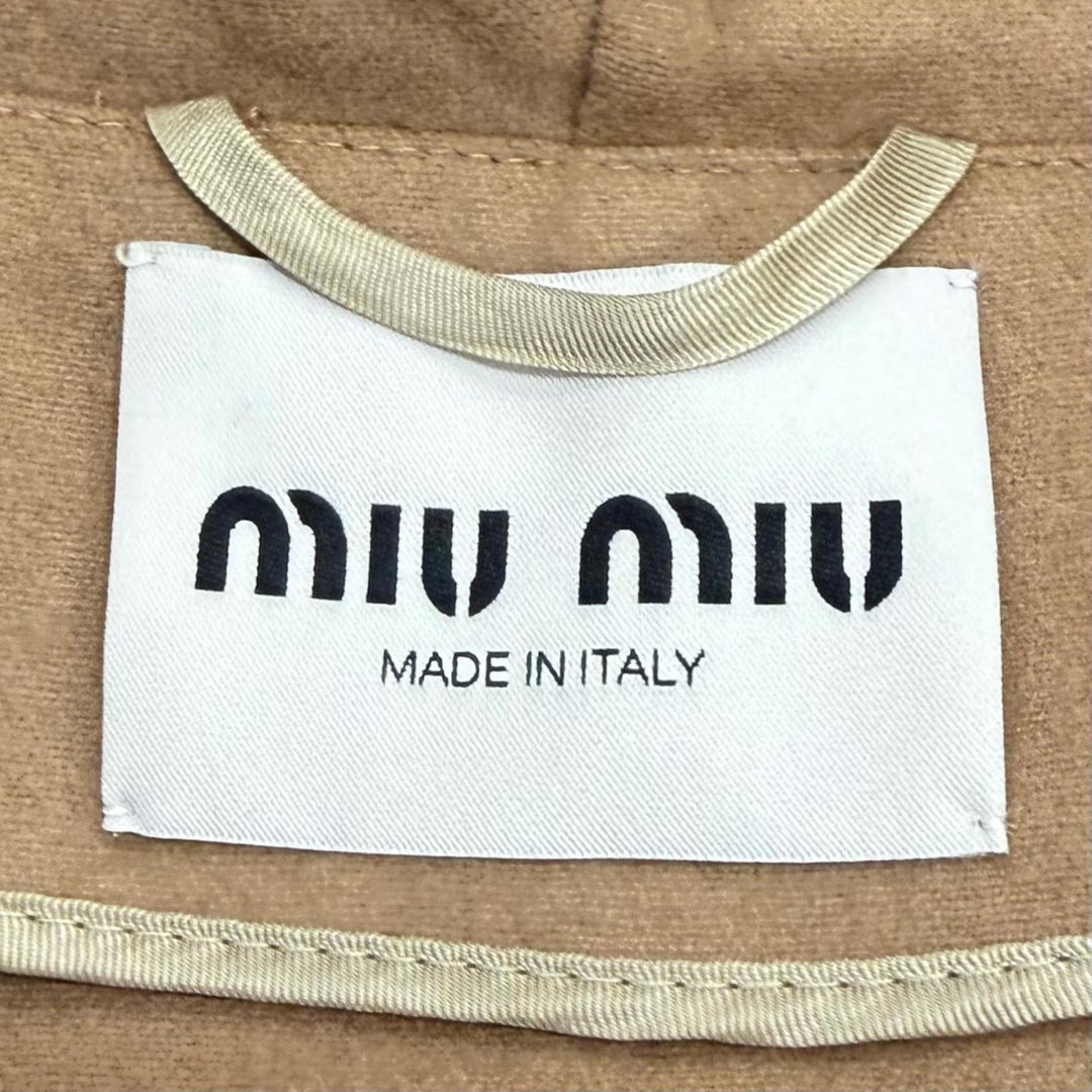 Excellent MIUMIU hoodie Logo patch zip-up hoodie Brown Virgin wool 38 ML1091