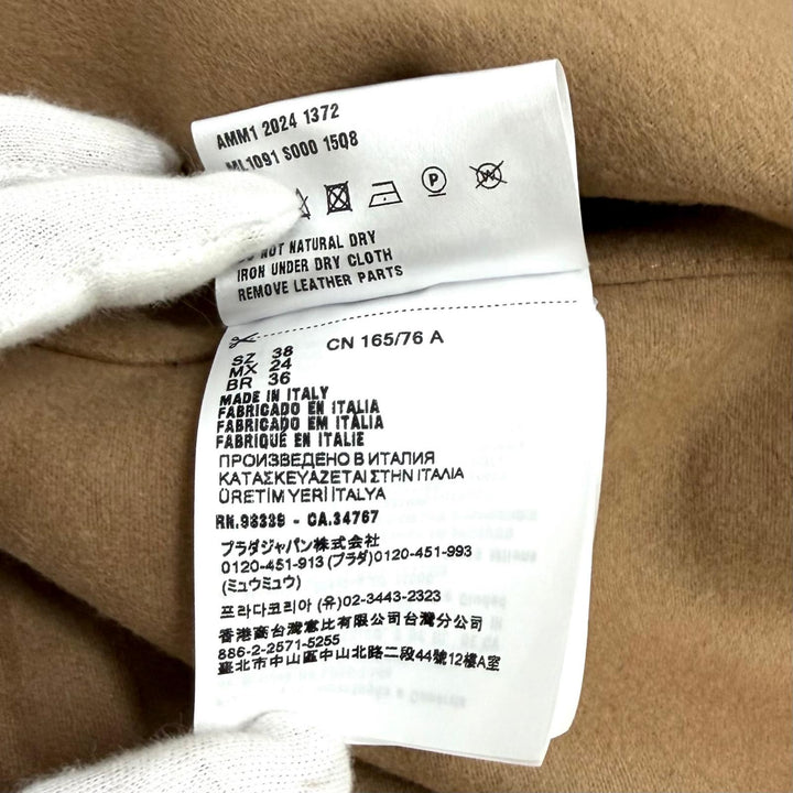 Excellent MIUMIU hoodie Logo patch zip-up hoodie Brown Virgin wool 38 ML1091