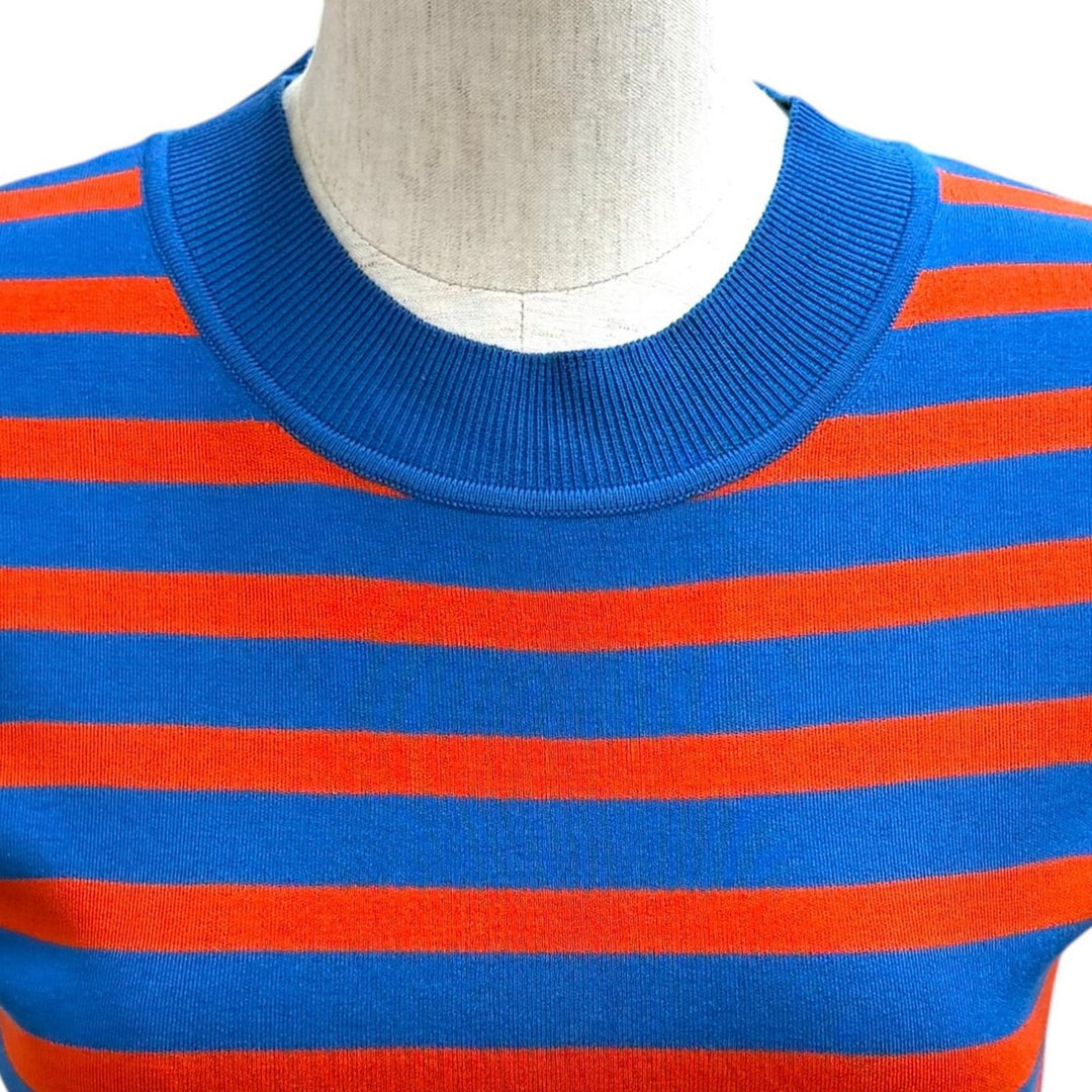 Excellent HERMES knit Striped Sleeveless Mock Neck blue Viscose 38 2E2637DX