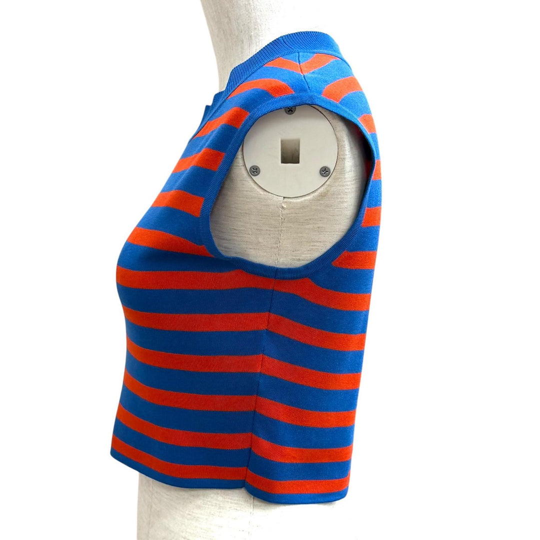Excellent HERMES knit Striped Sleeveless Mock Neck blue Viscose 38 2E2637DX