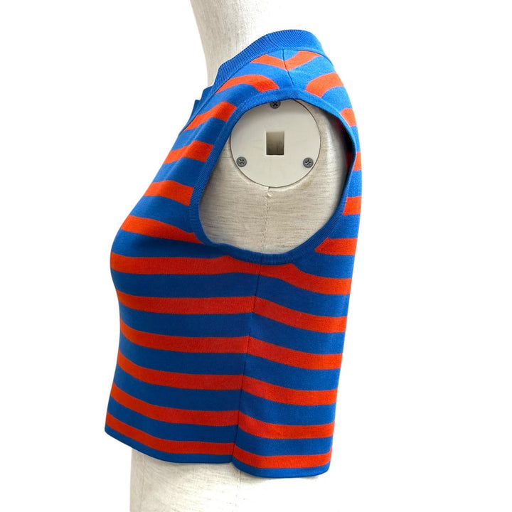 Excellent HERMES knit Striped Sleeveless Mock Neck blue Viscose 38 2E2637DX
