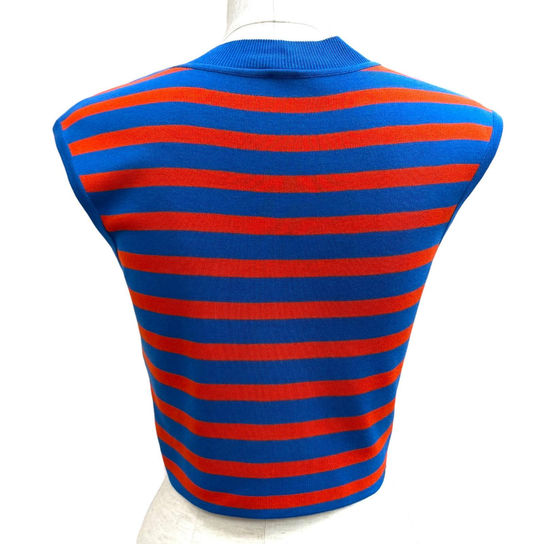 Excellent HERMES knit Striped Sleeveless Mock Neck blue Viscose 38 2E2637DX