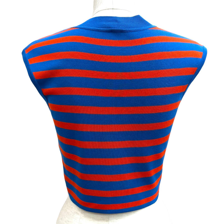 Excellent HERMES knit Striped Sleeveless Mock Neck blue Viscose 38 2E2637DX