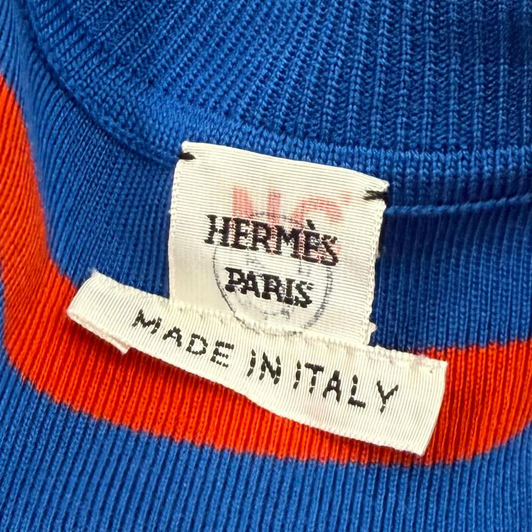Excellent HERMES knit Striped Sleeveless Mock Neck blue Viscose 38 2E2637DX
