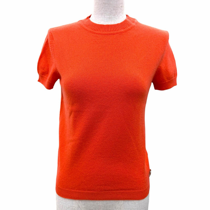 Excellent HERMES Short sleeve knit H-lift Top Orange cashmere Women 34 07-7700