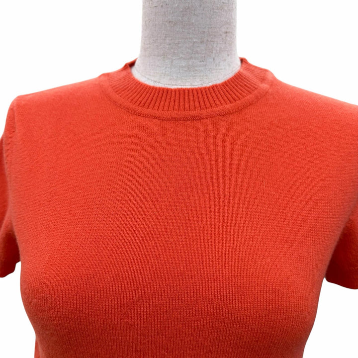 Excellent HERMES Short sleeve knit H-lift Top Orange cashmere Women 34 07-7700