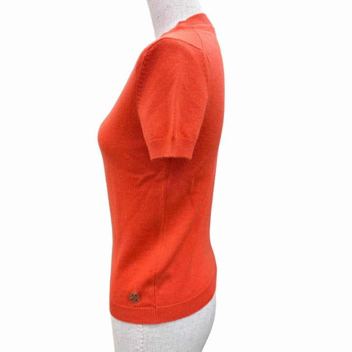 Excellent HERMES Short sleeve knit H-lift Top Orange cashmere Women 34 07-7700