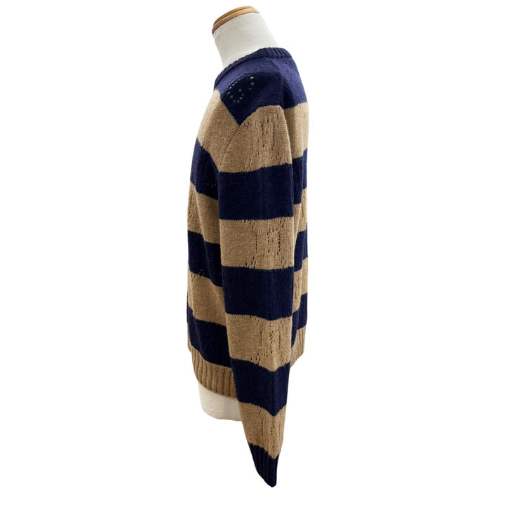Excellent GUCCI sweater Interlocking G Border Pattern Knit Navy wool XL 645293