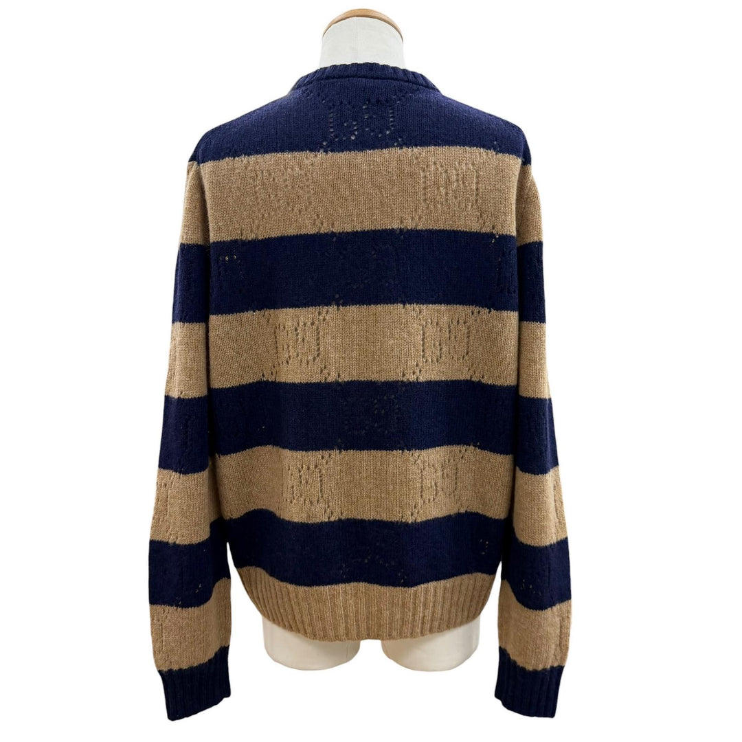 Excellent GUCCI sweater Interlocking G Border Pattern Knit Navy wool XL 645293