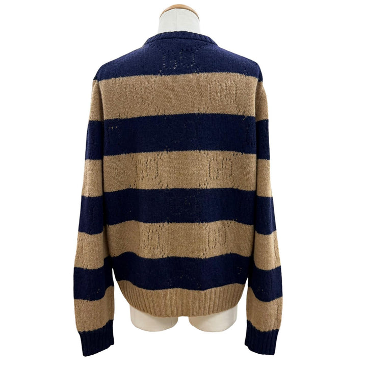 Excellent GUCCI sweater Interlocking G Border Pattern Knit Navy wool XL 645293