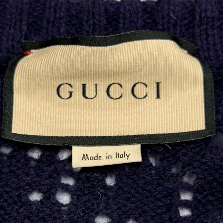 Excellent GUCCI sweater Interlocking G Border Pattern Knit Navy wool XL 645293