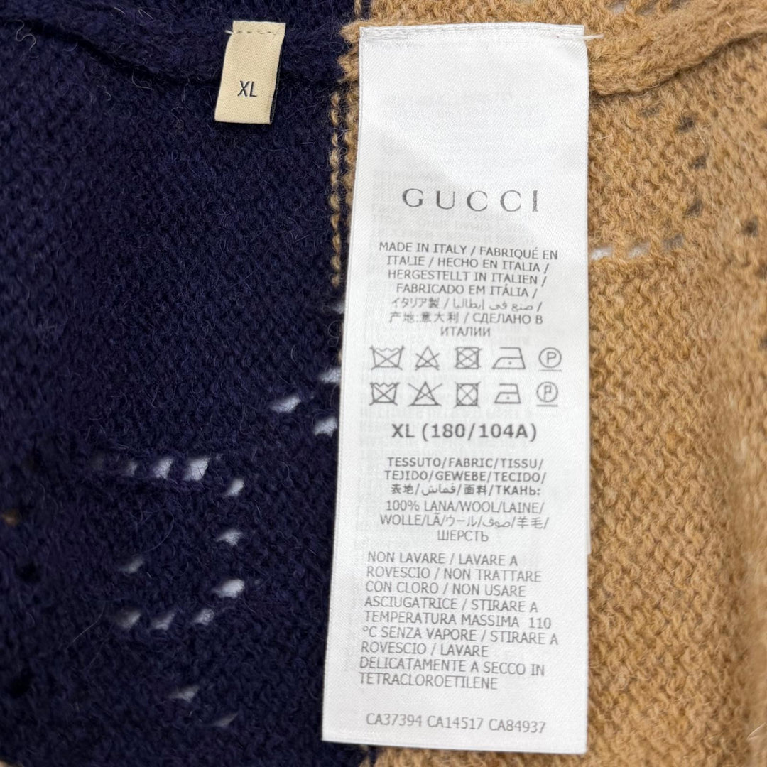 Excellent GUCCI sweater Interlocking G Border Pattern Knit Navy wool XL 645293