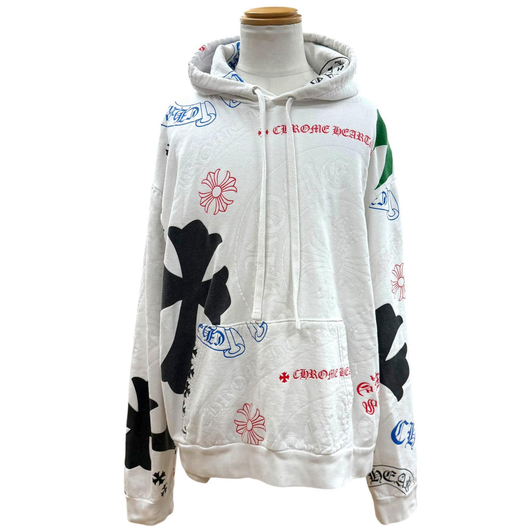 Good CHROME HEARTS hoodie Stencil print hooded pullover white cotton mens XL