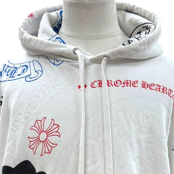 Good CHROME HEARTS hoodie Stencil print hooded pullover white cotton mens XL