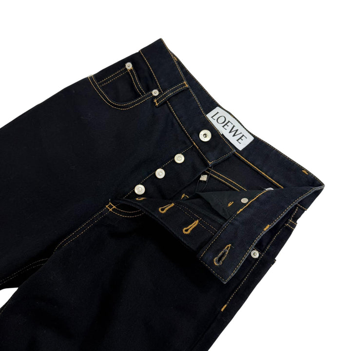 Great LOEWE Denim pants Anagram leather patch button fly Indigo 34 S359331XE3