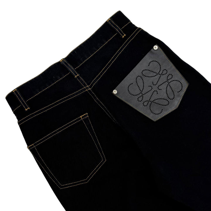 Great LOEWE Denim pants Anagram leather patch button fly Indigo 34 S359331XE3