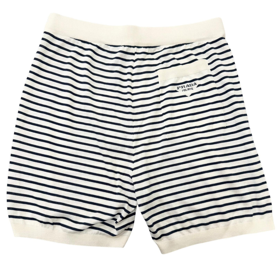 Pristine PRADA Shorts Border Pattern Triangle Logo Knit white silk
