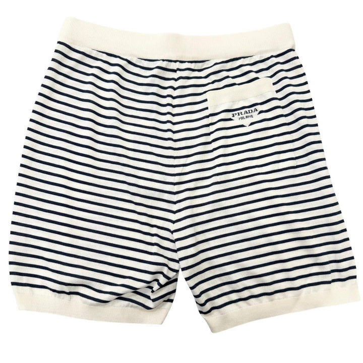 Pristine PRADA Shorts Border Pattern Triangle Logo Knit white silk