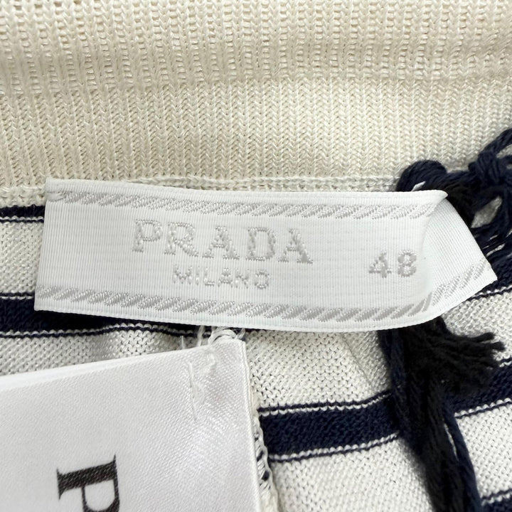 Pristine PRADA Shorts Border Pattern Triangle Logo Knit white silk