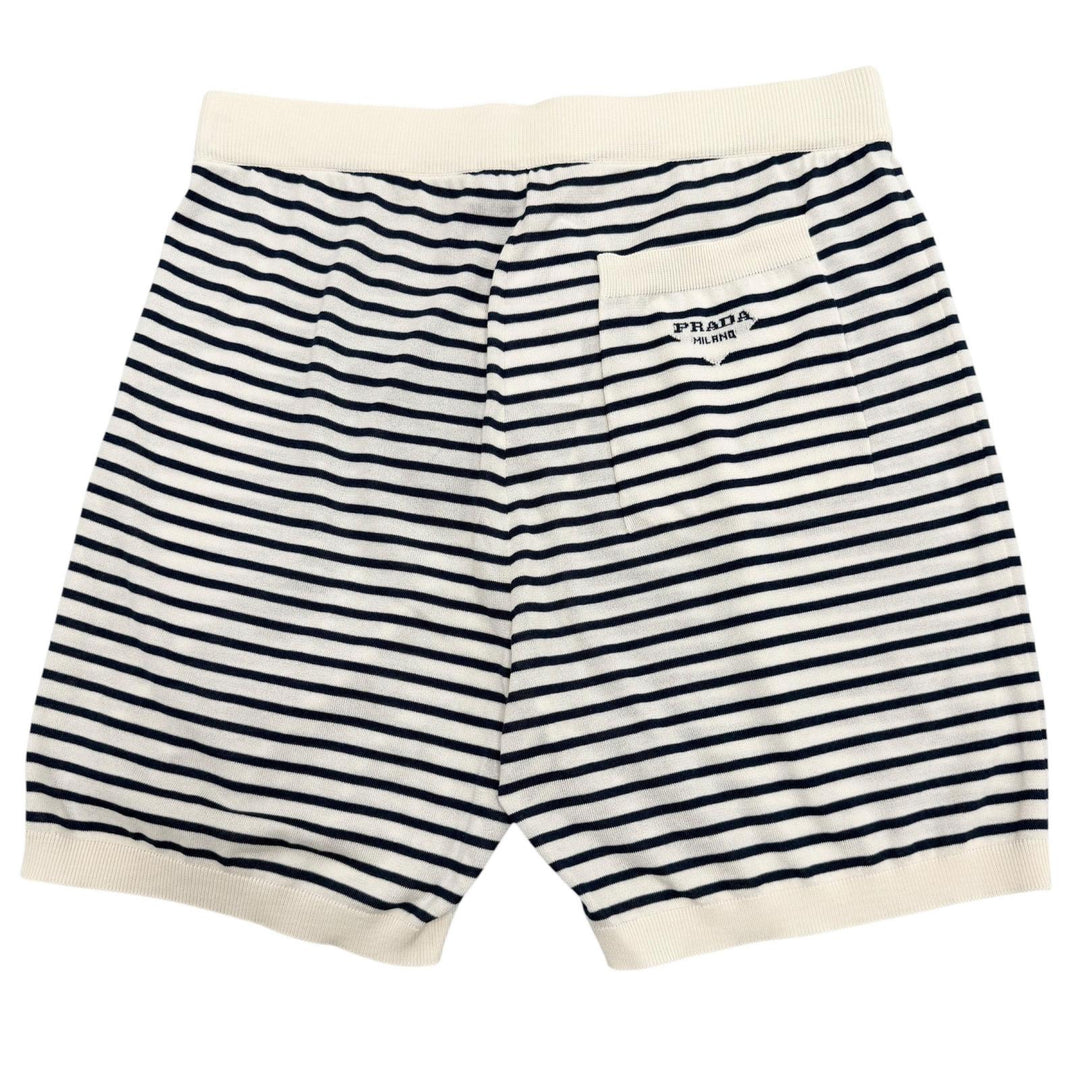 Pristine PRADA Shorts Border Pattern white silk mens 46 UMP120