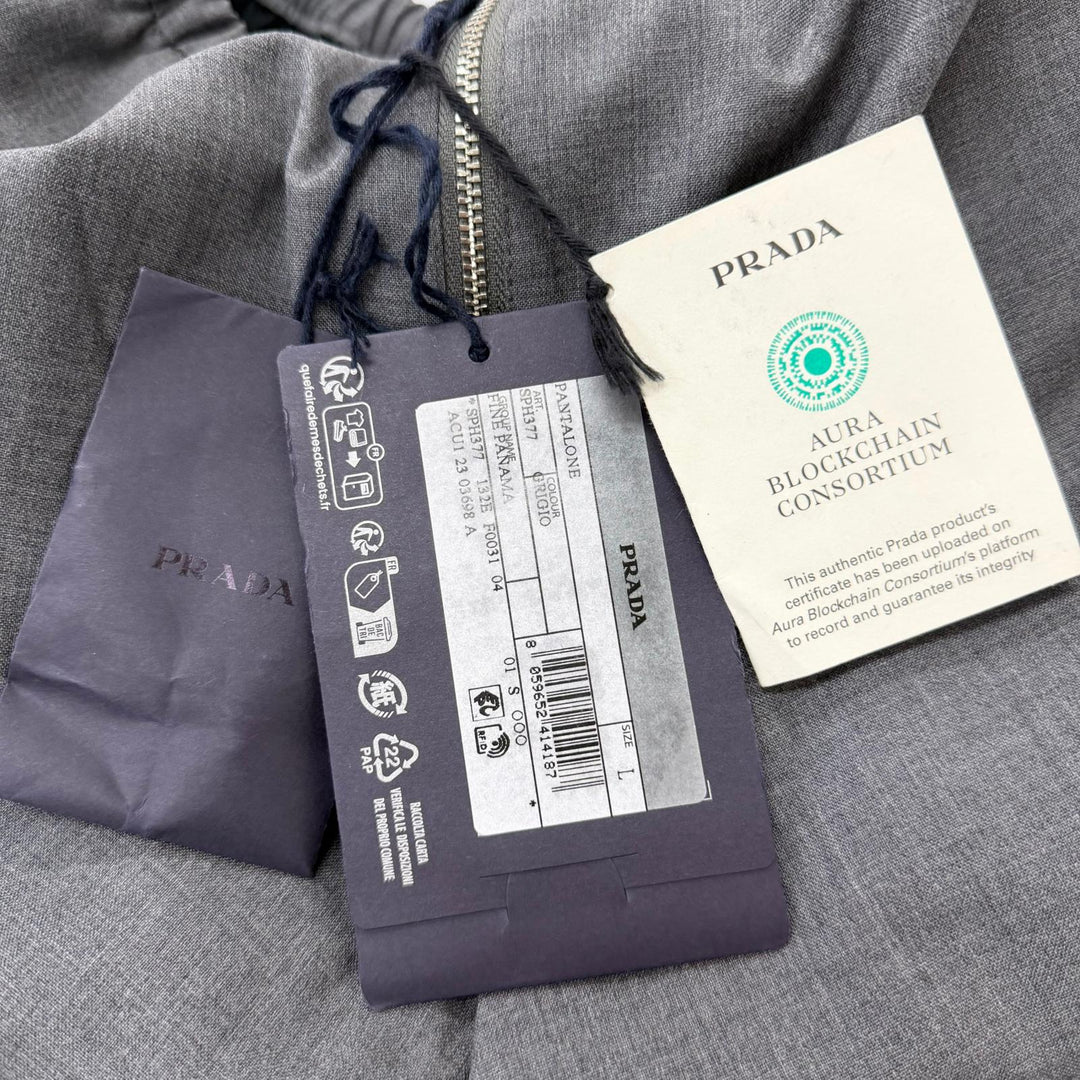 Pristine PRADA Pants Triangle Patch Chef Pants gray Virgin wool mens L SPH377
