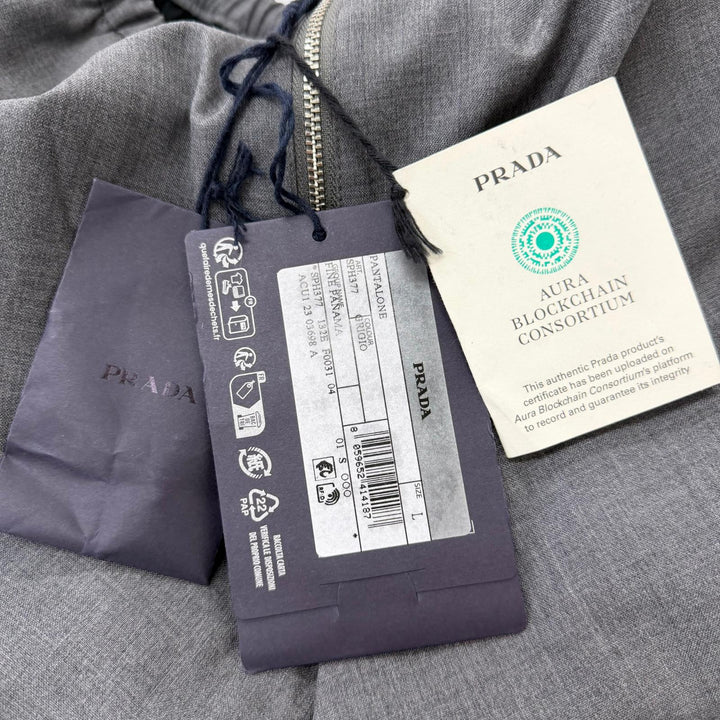 Pristine PRADA Pants Triangle Patch Chef Pants gray Virgin wool mens L SPH377