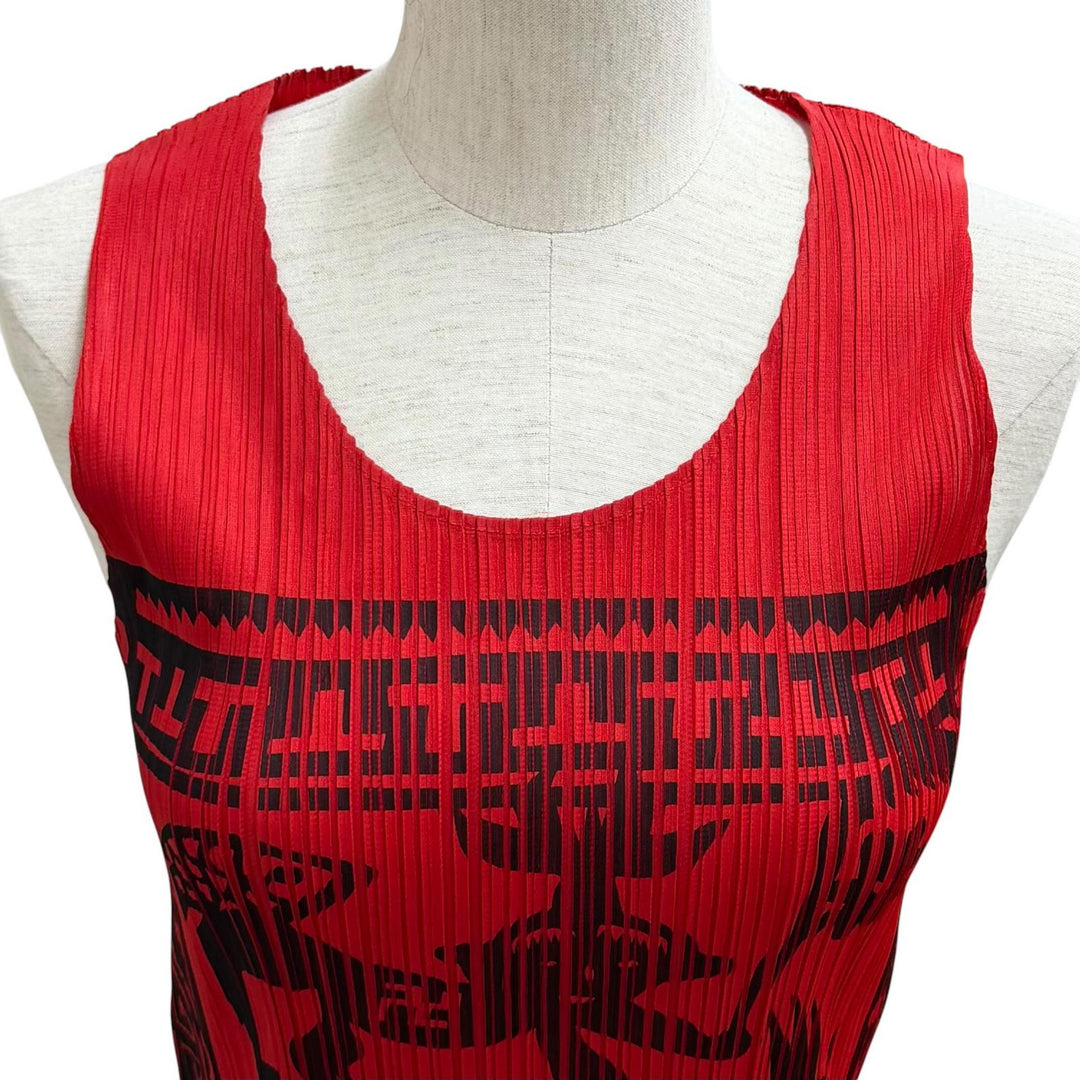 Great PLEATS PLEASE one piece Mural print sleeveless top polyester 3 PP86-JH819