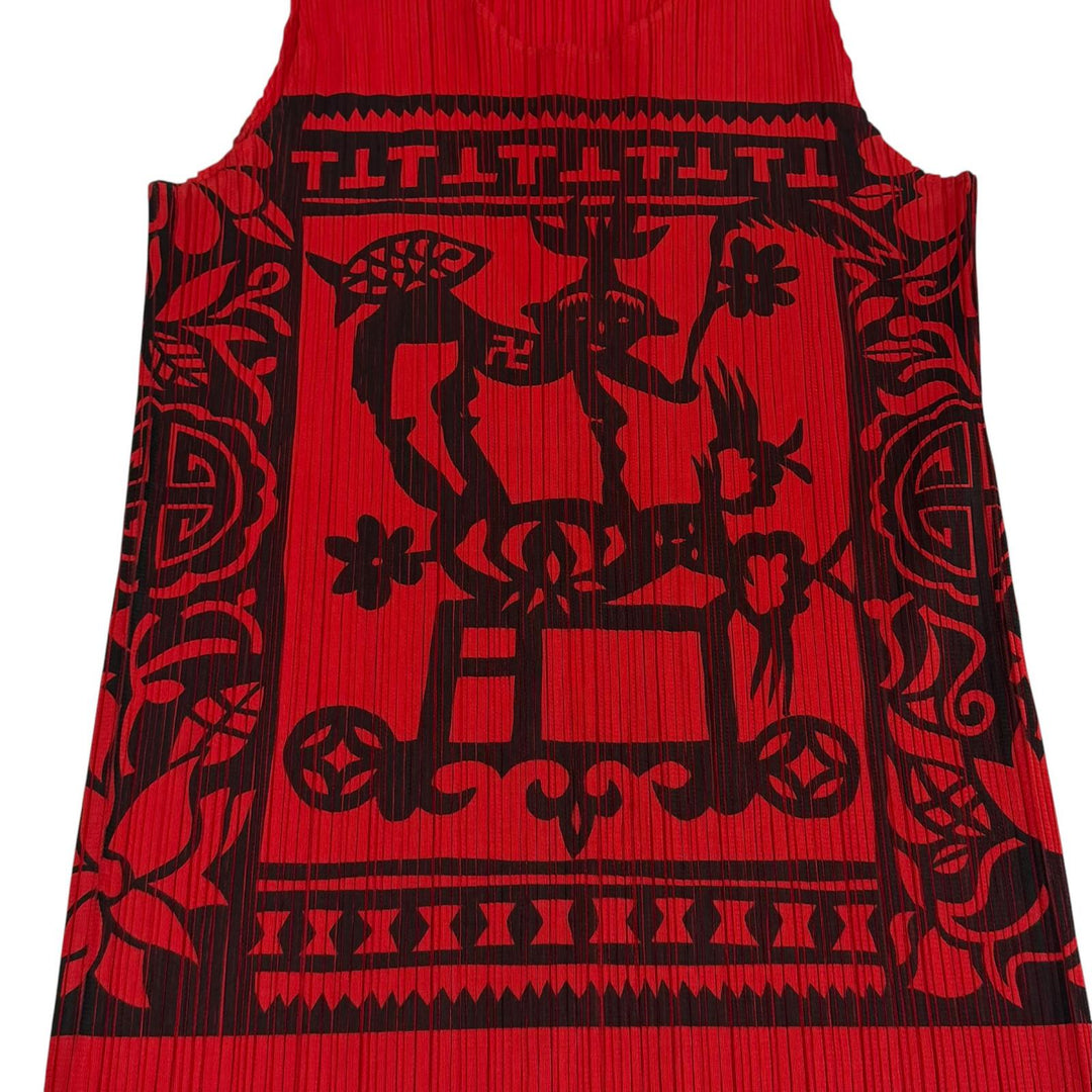 Great PLEATS PLEASE one piece Mural print sleeveless top polyester 3 PP86-JH819