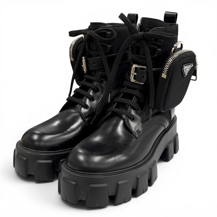 Pristine PRADA short boots monolith black Brushed leather Women 35.5 1T255M