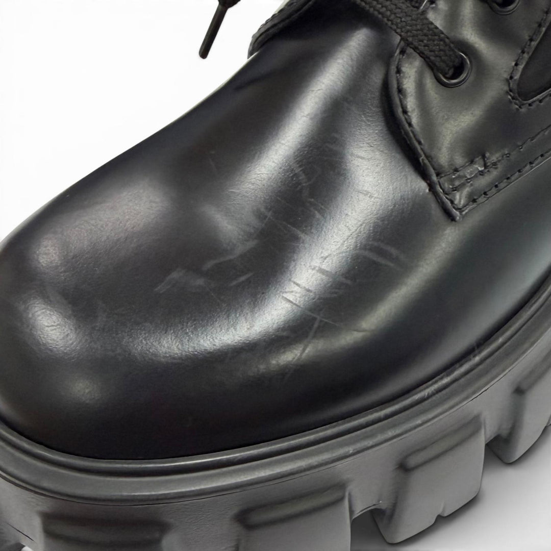 Pristine PRADA short boots monolith black Brushed leather Women 35.5 1T255M